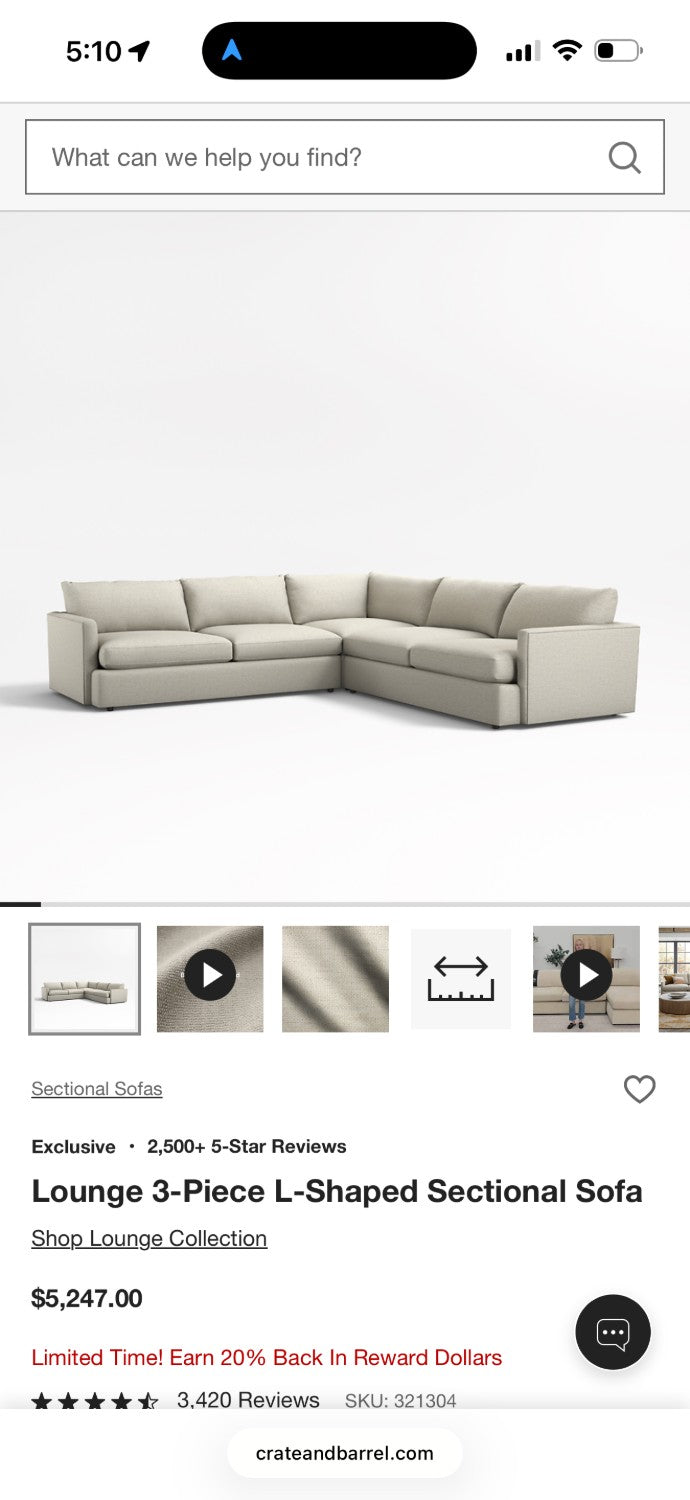 80% OFF Crate and Barrel Deep Lounge Sectional Sofa  –  Certified Clean + Free OC Delivery