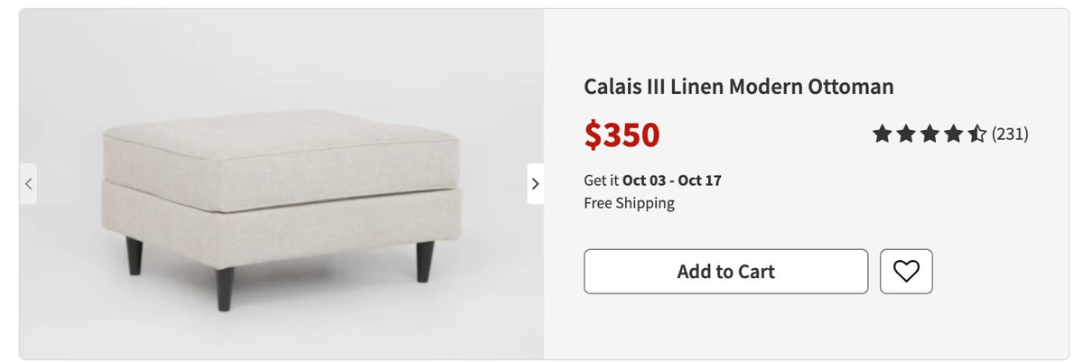 60% OFF Living Spaces Calais Sectional w/ Ottoman  –  Certified Clean + Free OC Delivery