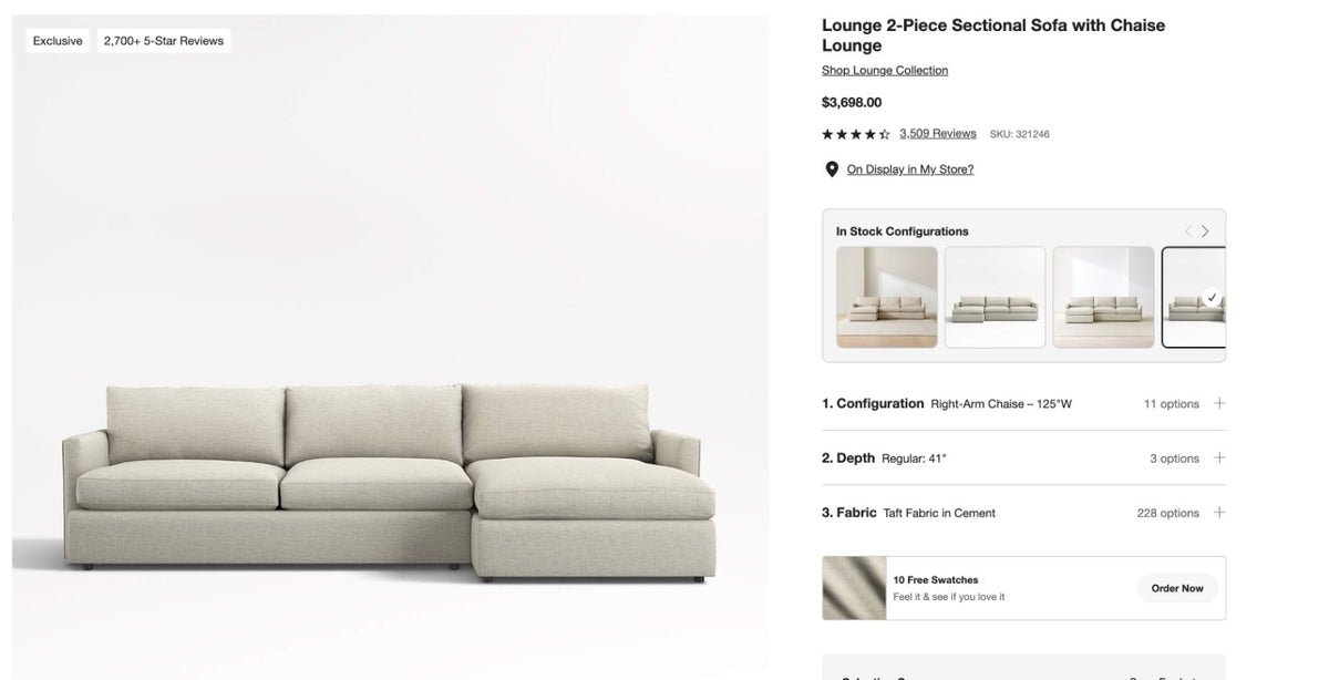 Crate and Barrel Lounge 2 Piece Sectional Sofa