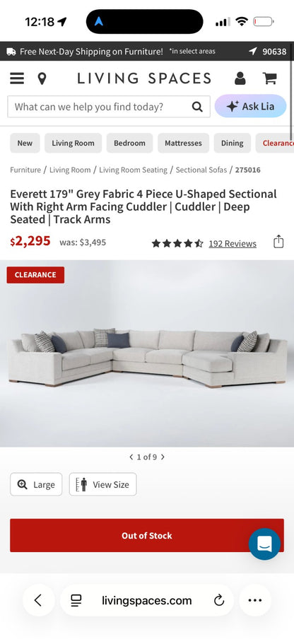 80% OFF Living Spaces Everett Sectional sofa with Cuddler –  Certified Clean + Free OC Delivery