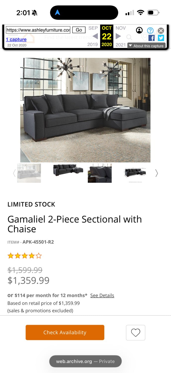 Ashley Gamaliel Navy Sectional with Chaise