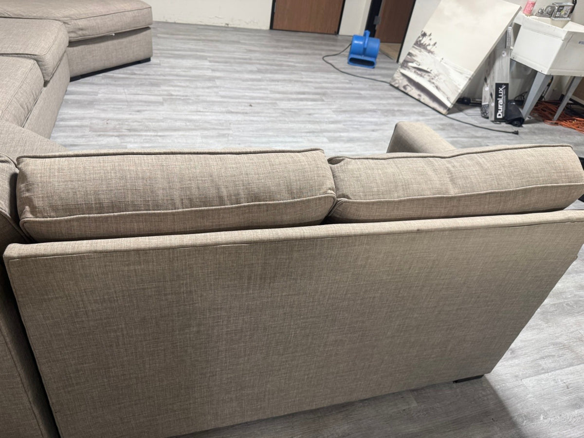80% OFF Living Spaces Everett Sectional sofa with Cuddler –  Certified Clean + Free OC Delivery